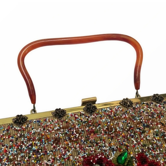 SOURE’ 1950s Beaded Handbag – Jeweled Rose Embellished Vintage Top Handle Purse - Picture 4 of 14